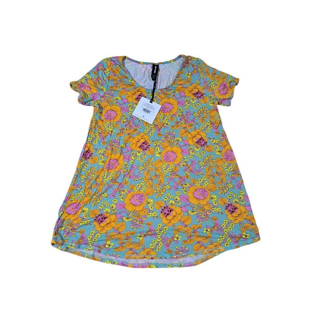 Agnes & Dora Women's Short Sleeve Orange Blue Floral Tunic Top Sz Medium